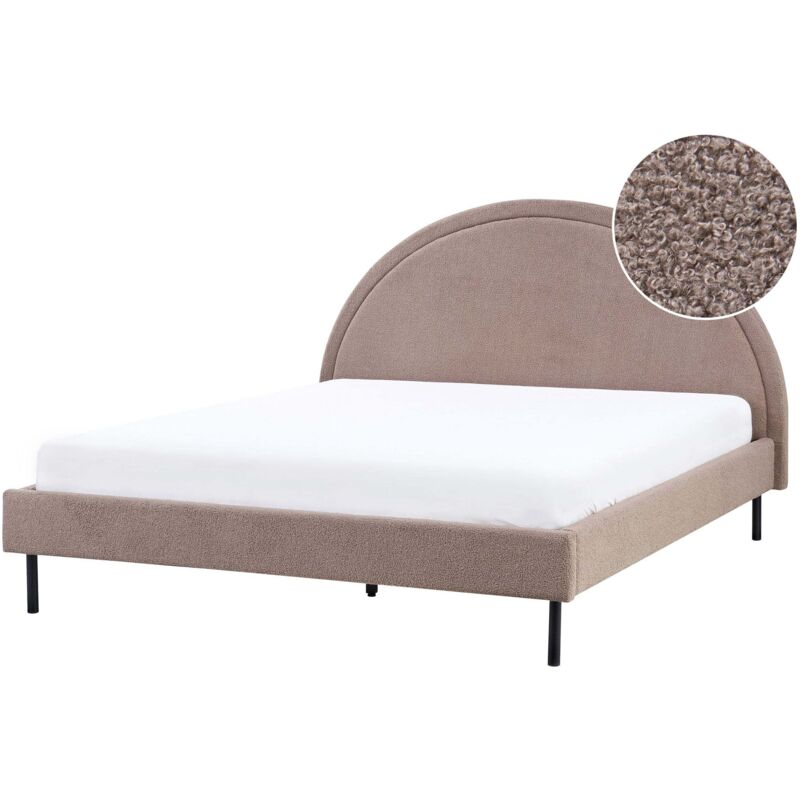 Beliani Bett Taupe Bouclé Gepolstert Lattenrost 160 X 200 Cm Hohes Rundes Kopfteil Retro Schlafzimmer Möbel Ausstattung