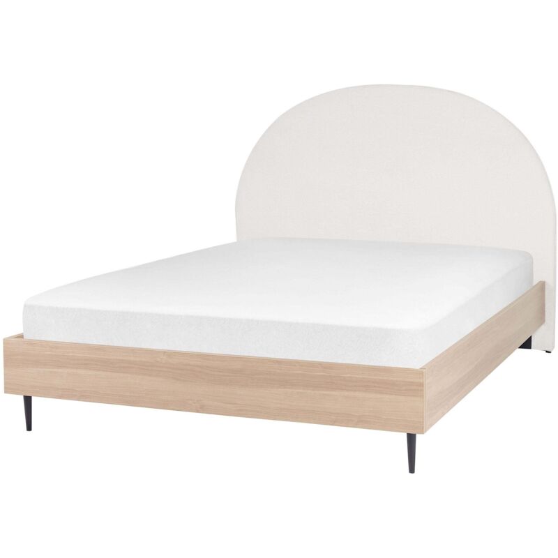 Beliani Bett Cremeweiß U. Hellbraun 160 X 200 Cm Mit Holzrahmen Stoff Polster Kopfteil Gepolstert Modern Stilvoll Elegant Design Für Schlafzimmer