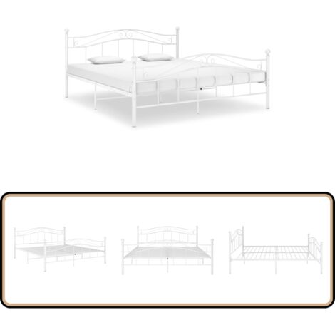 Bett Weiß Metall 180x200 cm - Doppelbett - Metallbett - Weißes Bett - Boxspringbetten - Bettgestell