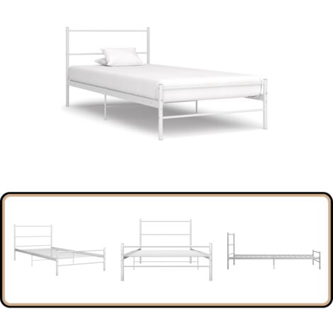 Bett Weiß Metall 90x200 cm - Metallbett - Singlebettt - Weißes Bett - Bettrahmen - Boxspringbett