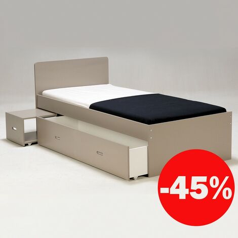 Bett ZENIA 90x190 + 1 Nachttisch + 1 Schublade / Grau/ 194,5x96x80