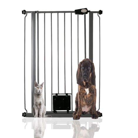 Bettacare Pet Gate with Lockable Cat Flap, 75cm - 84cm, Slate Grey, 104cm in Height