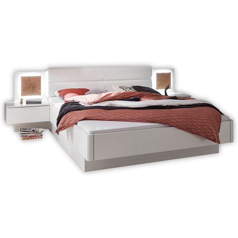 Bettanlage Doppelbett Ehebett Schlafzimmer inkl. Nachtkommoden 180 x 200 cm CAPRI Weiß-'SW15560'