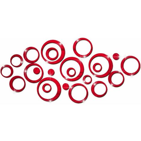 BETTE Stickers Muraux Miroir Cercle Acrylique, Stickers Muraux Salle de Bain (Rouge/24 Pcs)­