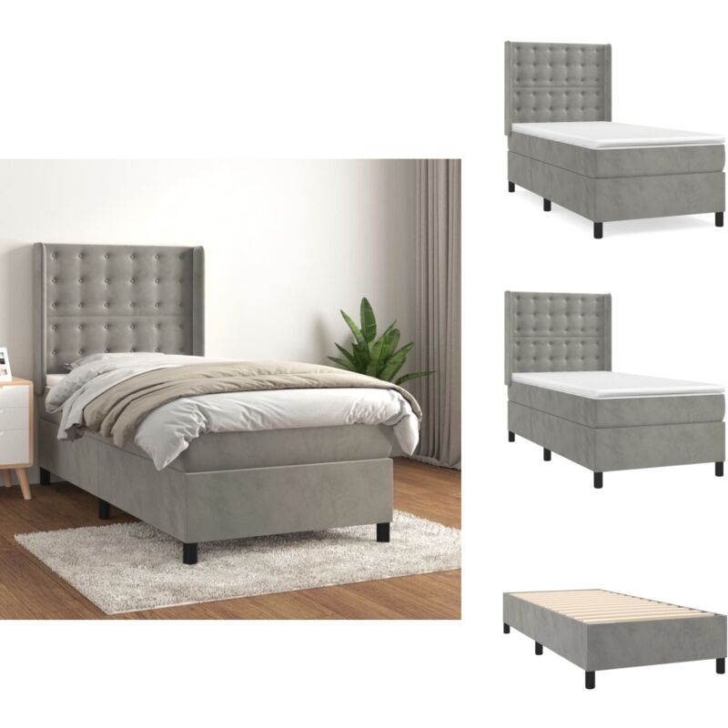 Vidaxl Boxspringbett Mit Matratze Hellgrau 100x200 Cm Samt - Samtbett - Boxspringbett - Doppelbett - Schlafzimmermöbel - Luxusbett