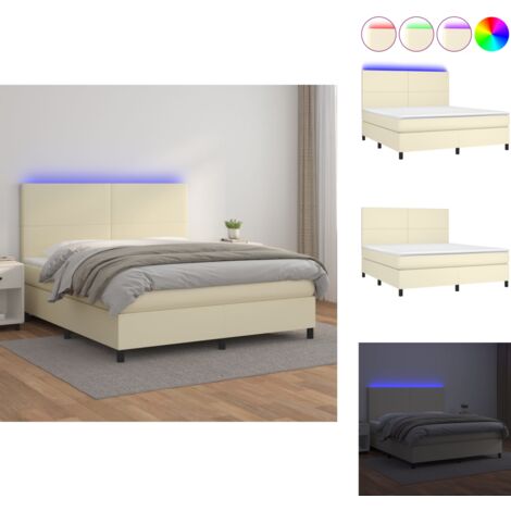 Betten & Bettgestelle - Living Boxspringbett mit Matratze & LED Creme 180x200 cm Kunstleder