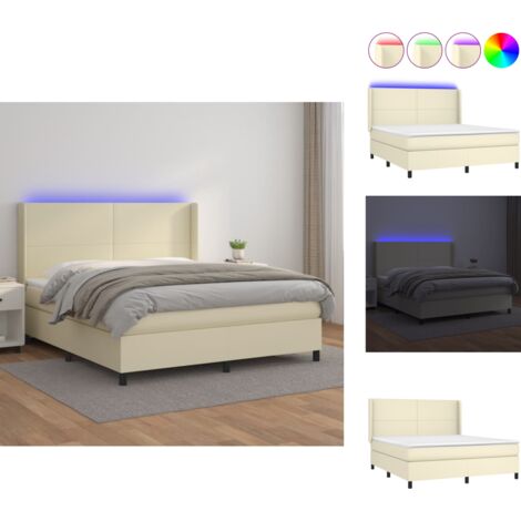 Betten & Bettgestelle - Living Boxspringbett mit Matratze & LED Creme 180x200 cm Kunstleder