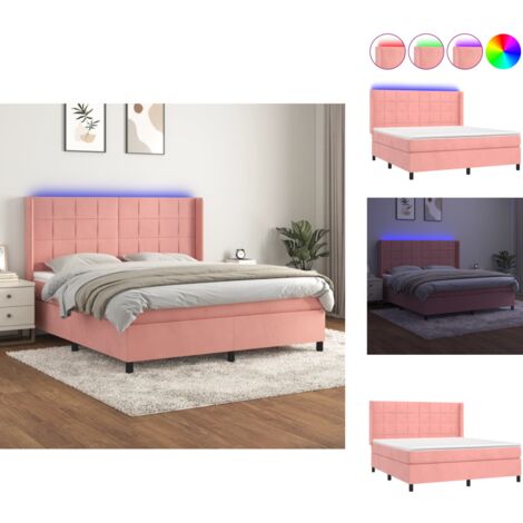 Betten & Bettgestelle - Living Boxspringbett mit Matratze & LED Rosa 180x200 cm Samt