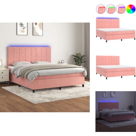 Betten & Bettgestelle - Living Boxspringbett mit Matratze & LED Rosa 180x200 cm Samt