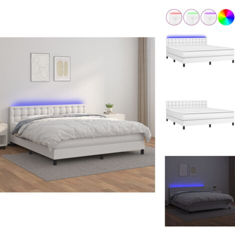 Betten & Bettgestelle - Living Boxspringbett mit Matratze & LED Weiß 180x200 cm Kunstleder