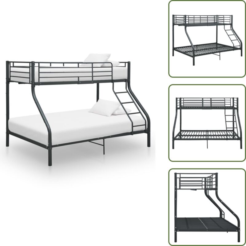 Vidaxl Etagenbettgestell Schwarz Metall 140x200 Cm/90x200 Cm - Doppelbett - Jugendzimmer - Schlafsofa - Loftbett - Stauraum