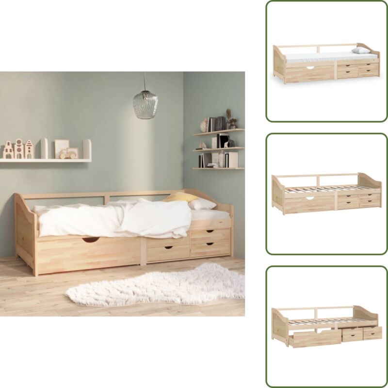Vidaxl Tagesbett 3-sitzer Mit Schubladen Massivholz Kiefer 90x200 Cm - Holz-bett - Sofa-bett - Gästebett - Kiefernholz - Schrankbett