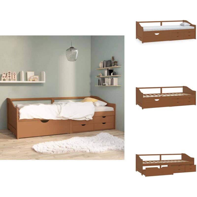 Vidaxl Tagesbett 3-sitzer Schubladen Honigbraun Kiefernholz 90x200 Cm - Holz-sofa - Gästedesigns - Wohnraumgestaltung - Multifunktionsmöbel - Schrankbett