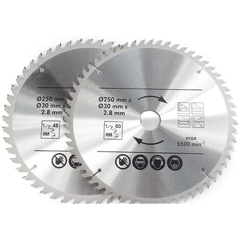 Betterlife 2 Pack 250mm x 30mm TCT Circular Saw Blade for Angle Grinder, Universal Saw Blade, 48T 60T Carbide Teeth, for Wood, Non-Ferrous Metals and Hardboard