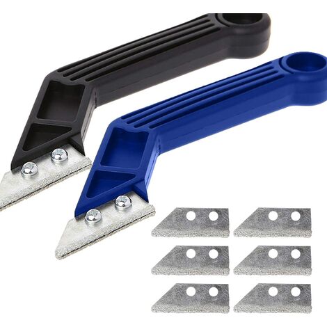 Betterlife 2 Pack Mortar Removal Tool, Grout Rasp, Remover with 6 Blades, Scraper for Tile, Kitchen, Bathroom, Floor and Tile Cleaning Blue and Black
