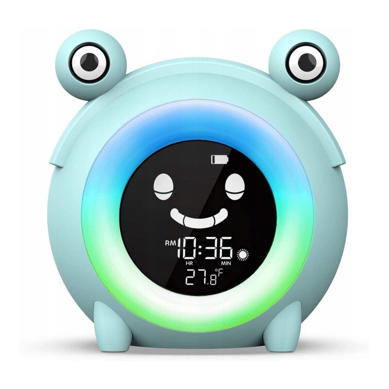 betterlife Cartoon Smart Frosch LED-Uhr Kinderschlaftraining Digitaler Wecker mit USB-Aufladung Nachtlichtuhr Blau