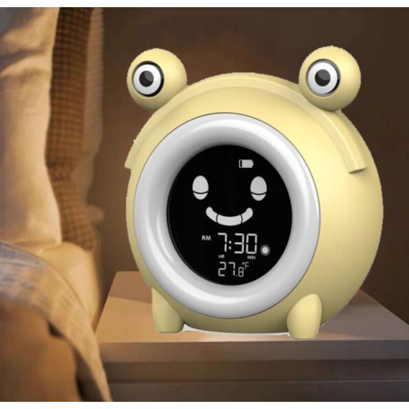 betterlife Cartoon Smart Frosch LED-Uhr Kinderschlaftraining Digitaler Wecker mit USB-Aufladung Nachtlichtuhr Gelb