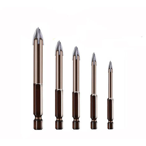 Betterlife Ceramic Glass Tile Tile Drill Bit, Tile Drill Bit Marble Hex Drilling Glass 3/4/5/6/7mm Ceramic Drill Bit for Glass Tile Mirror Drilling Tool Titanium Plated, 5 Pieces
