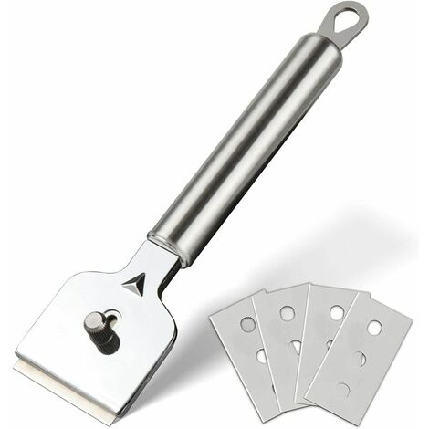 Betterlife Grattoir pour plaque de cuisson en céramique en acier inoxydable avec lames de rasoir, grattoir pour cuisinière, four, autocollants, y compris 4 lames de rechange