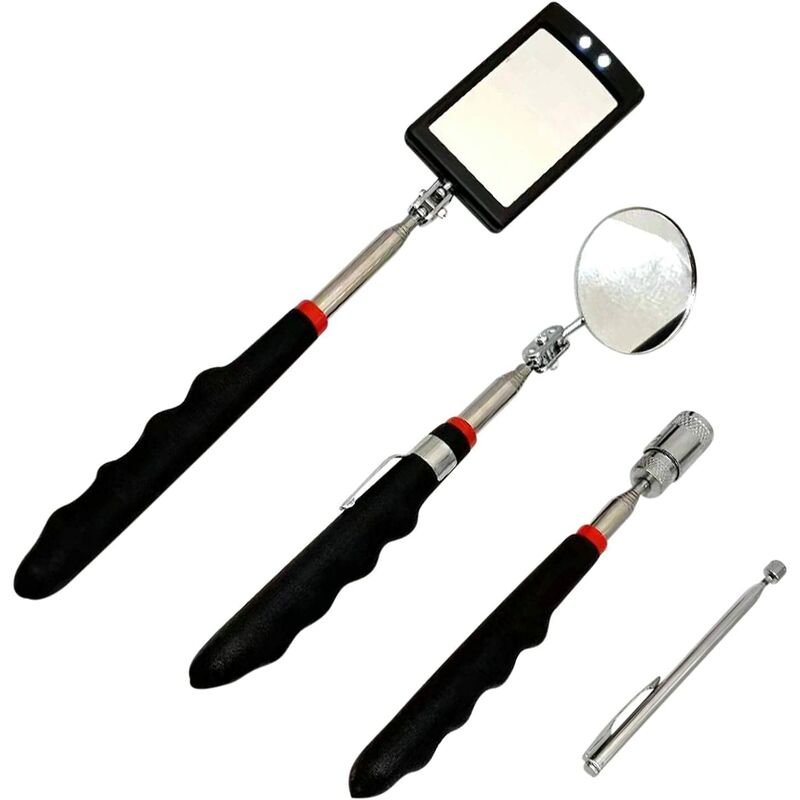 Betterlife Inspection Mirror，Magnetic Pick Up Tool with LED Light Including 8lb/1lb Pickup Rod and Round/Square Inspection Mirror, 360°Swivel 360
