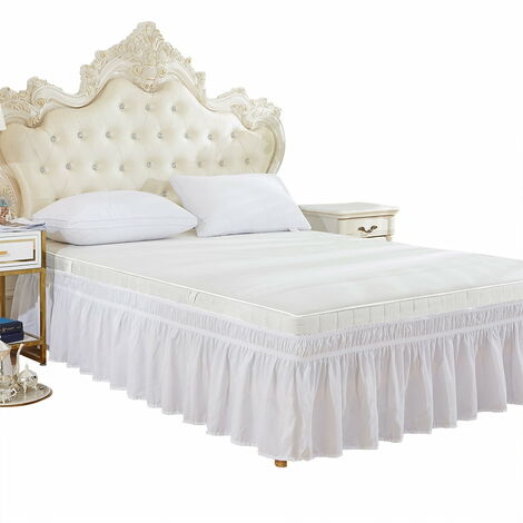 Betterlife Jupe de lit en polyester élastique à volants, jupe de lit élastique, jupe de lit, jupe de lit (blanc crème: 78 80 + 15 pouces