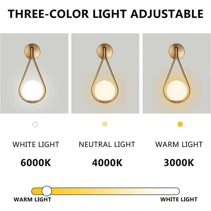 Betterlife led Applique Murale Dorée Coin Réglable Installer Moderne Intérieur Industriel Rétro Applique Murale, Élégant Verre Boule Ronde Abat-Jour