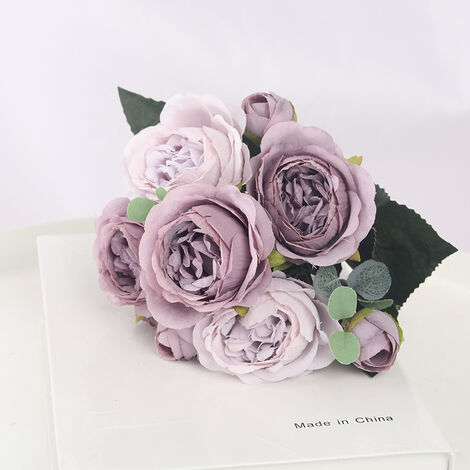 Betterlife Simulación Rosa Ramo de boda Decoración de flores falsas Pared verde Flor de seda Decoración de la mesa de la sala de estar (Púrpura)