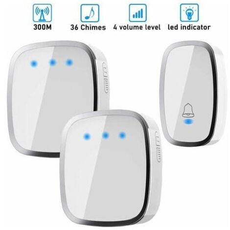 Betterlife Sonnette Sans Fil Etanche, Sonnette de Porte Extéri à 300m de Portée, 2 Emett & 1 Récepts, Kit de Carillon Sans Fil avec LED Flash, 36 Mélodies, 4 Niveau Volume, pour Maison, Burea