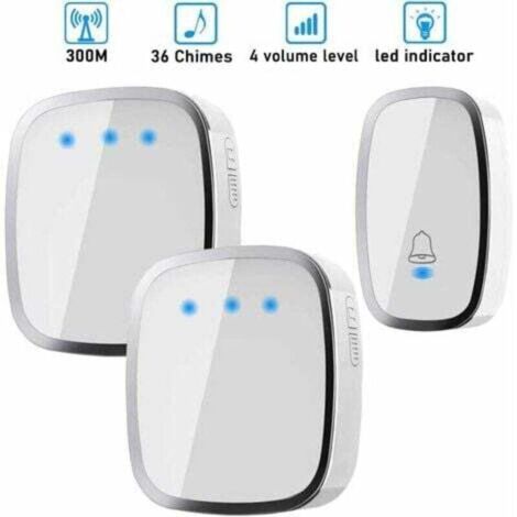 Betterlife Sonnette Sans Fil Etanche, Sonnette de Porte Extérieur à 300m de Portée, 2 Emetteur & 1 Récepteurs, Kit de Carillon Sans Fil avec LED Flash, 36 Mélodies, 4 Niveau Volume, pour Maison, Burea