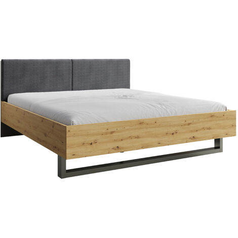 Bettgestell 160x200 cm mit gepolstertem Kopfteil modern in grau mit Eiche RAGUSA-166