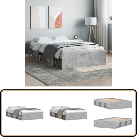 Bettgestell Betongrau 120x200 cm - Beton Grau - Holzrahmen - Massivholzbette - Doppelbett - Lattenrost