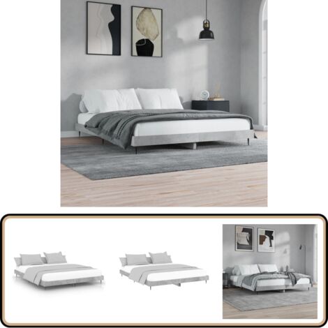 Bettgestell Betongrau 120x200 cm Holzwerkstoff - Beton Grau - Doppelbett - Holzrahmen - Massivholzbette - Lattenrost