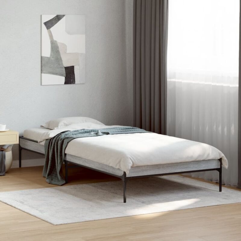 Bettgestell Grau Sonoma 100x200 Cm Holzwerkstoff Und Metall Vidaxl