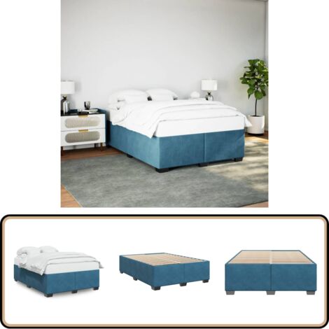 Bettgestell Blau 140x200 cm Samt - Samtbett - Blau - Doppelbett - Bettesrahmen - Liegefläche 140x200 Cm