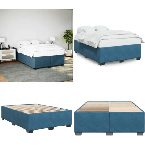 Bettgestell Blau 140x200 cm Samt - Samtbett - Blau - Doppelbett - Bettesrahmen - Liegefläche 140x200 Cm - Home & Living