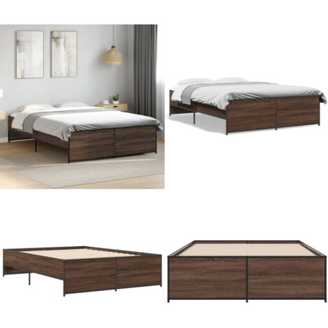 Bettgestell Braun Eichen-Optik 140x190 cm Holzwerkstoff Metall - Holzbetten - Doppelbett - Bettkasten - Lattenrost - Eiche Möbel - Home & Living