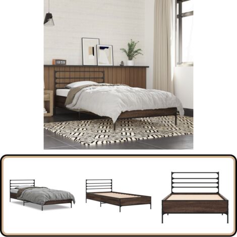 Bettgestell Braun Eichen-Optik 90x190 cm Holzwerkstoff Metall - Holzbettfassungen - Doppelbett Gestell - Bettkasten - Lattenrost - Eiche Optik