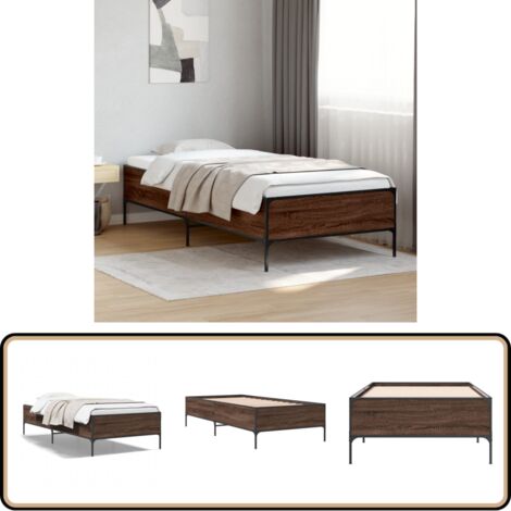 Bettgestell Braun Eichen-Optik 90x200 cm Holzwerkstoff Metall - Betten - Bettgestell - Doppelbett - Holzmöbel - Eiche Optik