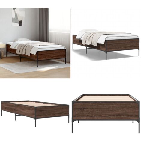 Bettgestell Braun Eichen-Optik 90x200 cm Holzwerkstoff Metall - Betten - Bettgestell - Doppelbett - Holzmöbel - Eiche Optik - Home & Living