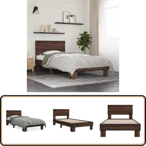 Bettgestell Braun Eichen-Optik 90x200 cm Holzwerkstoff Metall - Holzbettwäsche - Doppelbett - Bettkasten - Boxspringbett - Lattenrost
