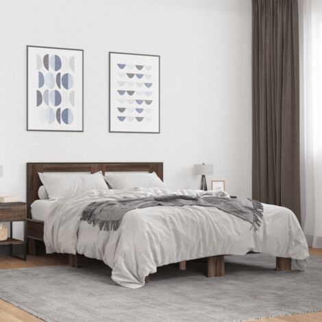 Bettgestell Eiche Braun 120x200 cm aus Spanplatte und Metall