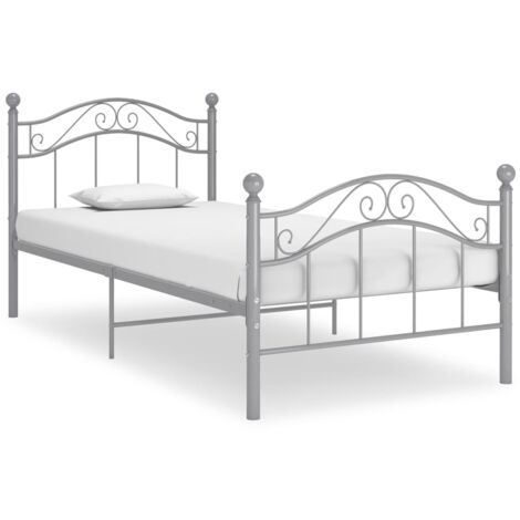 Bettgestell  Einzelbett  Bett für Schlafzimmer Grau Metall 90x200 cm DE80071
