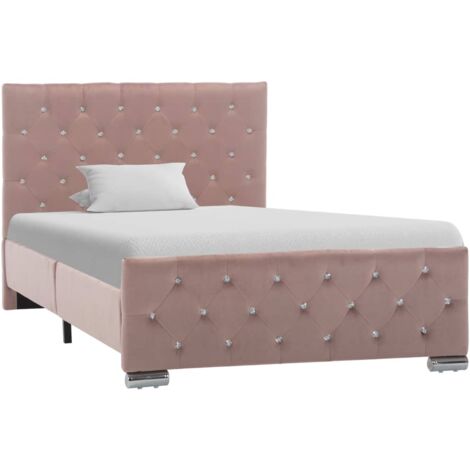 Bettgestell  Einzelbett  Bett für Schlafzimmer Rosa Samt 100x200 cm DE50788