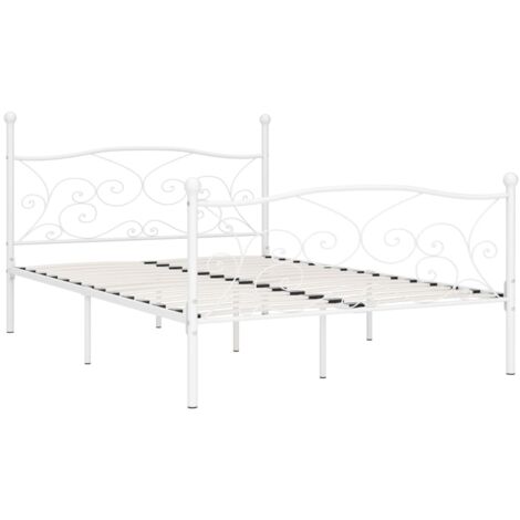 Bettgestell für Erwachsenenbett,Bettrahmen Bettgestell mit Lattenrost Weiß Metall 140 × 200 cm -Maison 36683