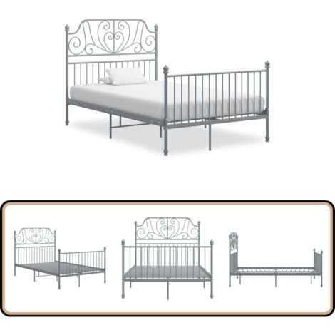 Bettgestell Grau Metall 120x200 cm - Metallbett - Doppelbett - Bettrahmen - Boxspringbetten - Schlafzimmermöbel