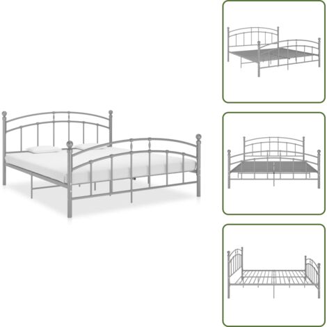 Bettgestell Grau Metall 180x200 cm - Metallbettrahmen - Doppelbett - Bettgestell Grau - Boxspringbett - Lattenrost Inklusive