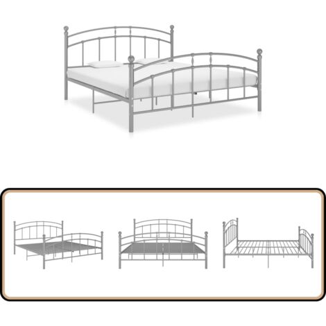 Bettgestell Grau Metall 180x200 cm - Metallbettrahmen - Doppelbett - Bettgestell Grau - Boxspringbett - Lattenrost Inklusive
