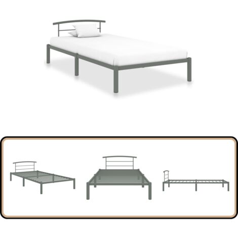 Bettgestell Grau Metall 90x200 cm - Metallbett - Bettrahmen - Doppelbett - Boxspringbett - Schlafzimmereinrichtung