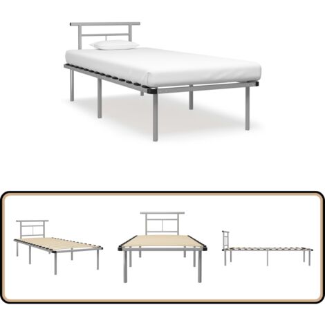 Bettgestell Grau Metall 90x200 cm - Metallbett - Doppelbett - Bettgestell - Boxspringbett - Schlafraum