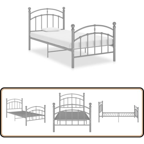 Bettgestell Grau Metall 90x200 cm - Metallbettrahmen - Einzelbett - Bettgestell Grau - Lattenrost Inklusive - 90x200 Cm